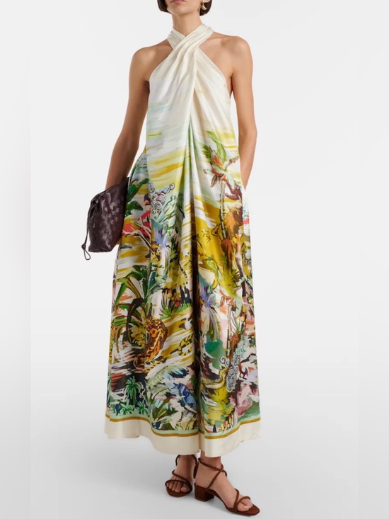 Commense Dresses & Skirts - Cross-Neck Tropical Watercolor Print Maxi Dress